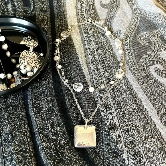 Silpada Vintage Solid Sterling Silver Square Pendant & Thick Heavy Chain - Picture 8 of 11